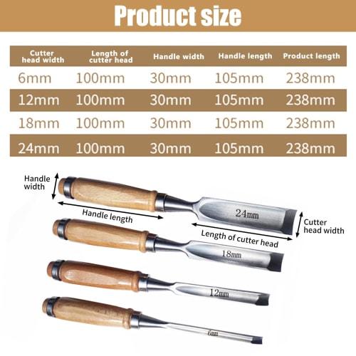 Set of 4 Regular Woodworking Chisels [For Woodworking, Hinge Installation, Threshold Groove Repair, Etc.] [Hammerable] [For Chamfering, Wood Carving,