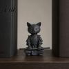 Small Stable Cat Model 3D Printed Knight Figurine, Meditating Desk Decor with Zen Warrior Pose, Artistic Collectible Minimalist Frosted Animal