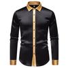 Spring Men's Satin Luxury Color Blocked Shirts Fashion Smooth Tuxedo Long Sleeve Shirt Wedding Party Prom Casual Shirt Business