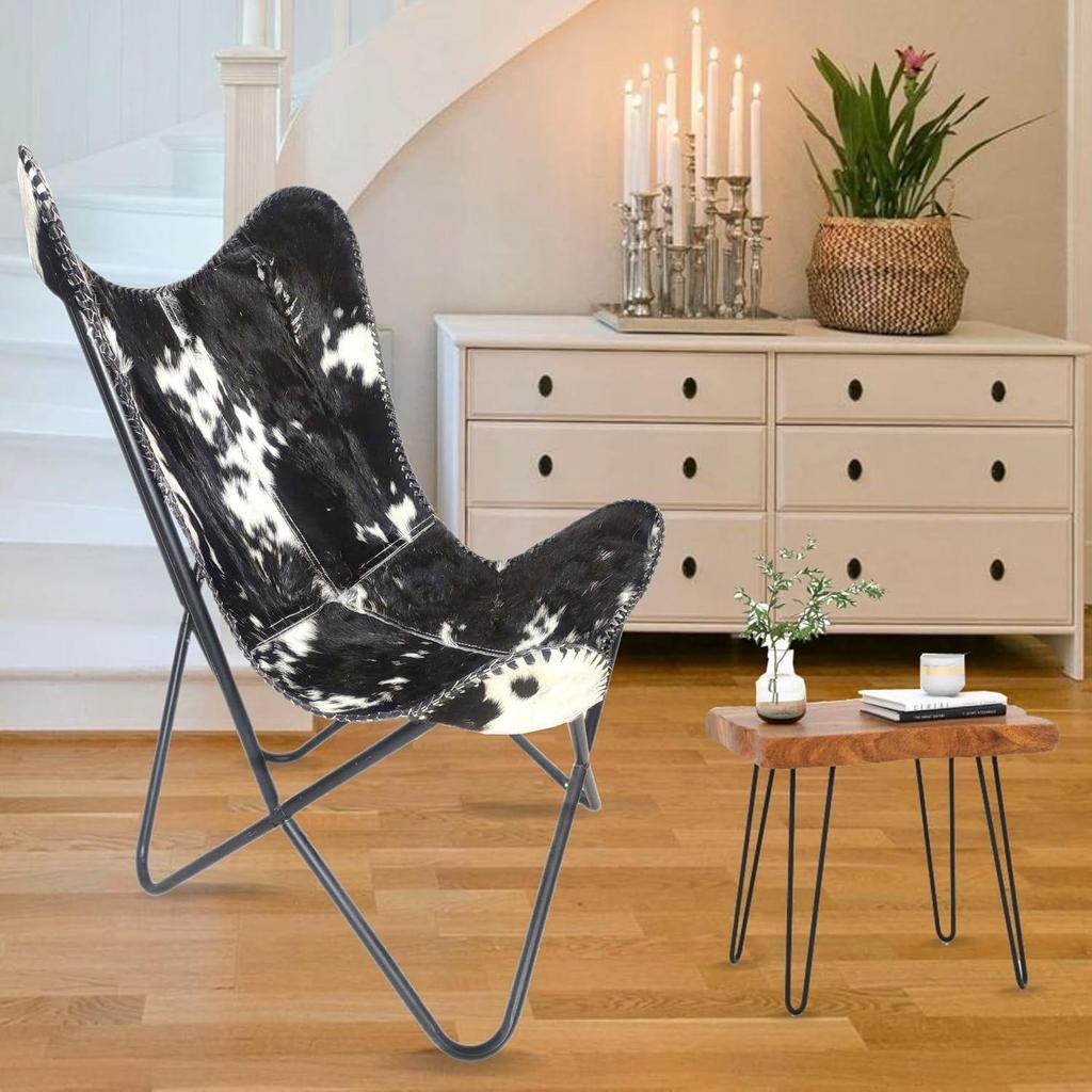 Стильное расслабляющее кресло-бабочка Hair On Leather, складное черное и белое кресло для дома, гостиной, спальни, офисного кожаного кресла