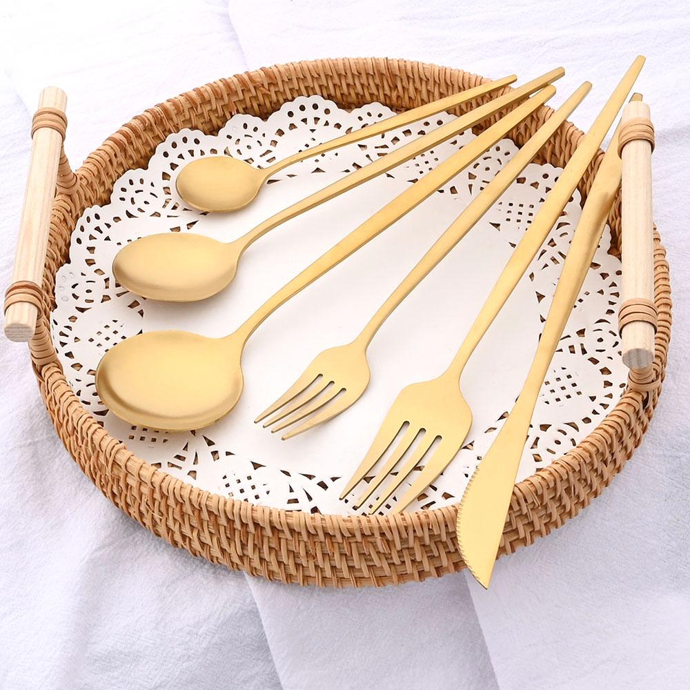 30/36Pcs Matte Gold Dinnerware Set Stainless Steel Knife Fork Spoon Dinner Cutlery Set Western Tableware Set Dessert Spoon