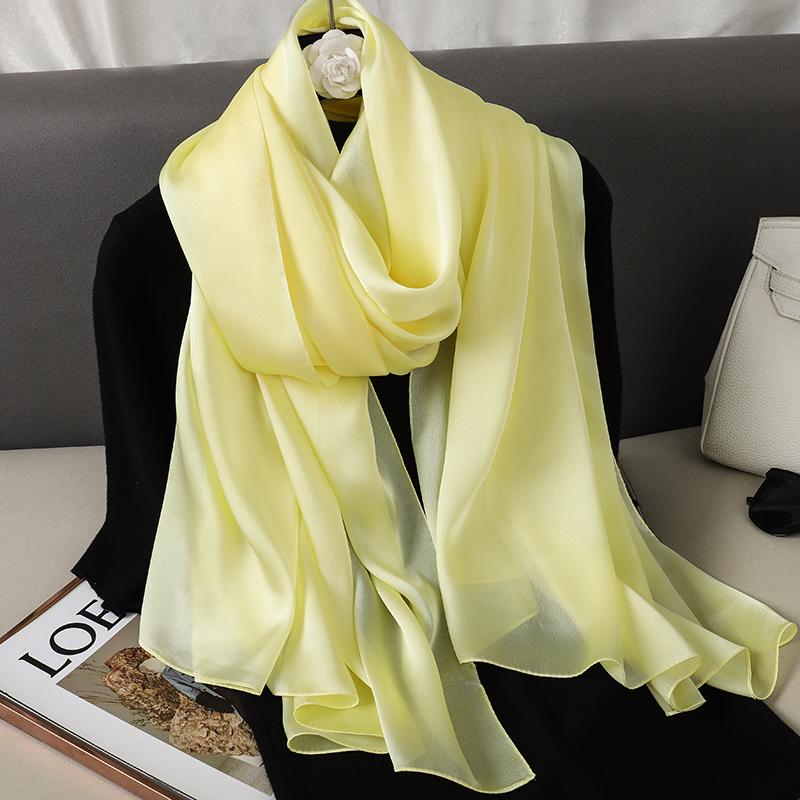 Luxury Gradient Silk Scarf Women Brand Solid Femme Shawls Wraps Bandana Head Foulard Fashion Lady Hijab Wedding Poncho