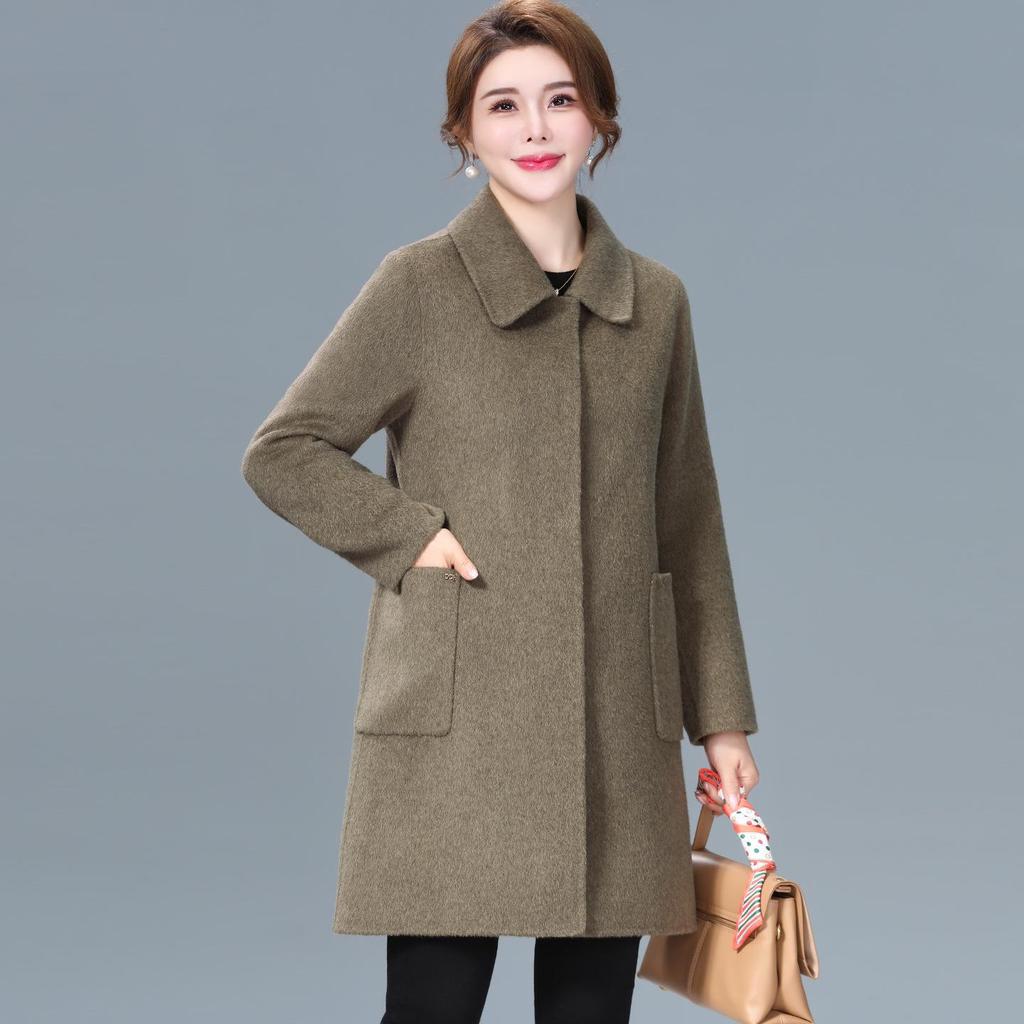 Женское кашемировое пальто средней длины двустороннее на осень/зиму 2025 - Элегантное шерстяное пальто для женщин среднего и пожилого возраста
