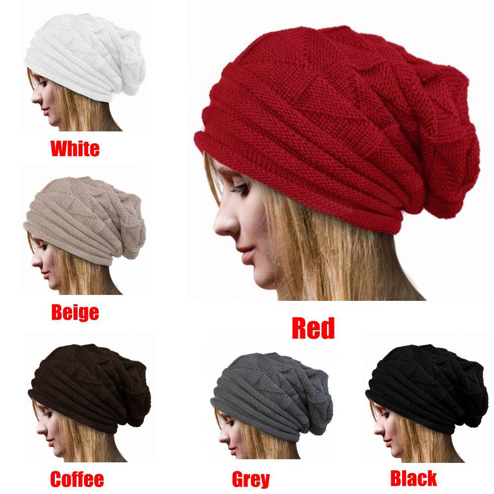 Casual Striped Solid Crochet Hat Beanie Wool Knitted Women Caps