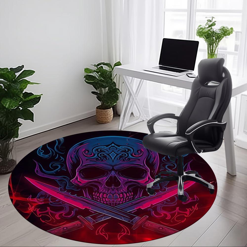 1pc Skull Swords Office Round Area Rug, Under Office Chairs Bedroom Living Room Home Decor, Room Deco, Available in Various Sizes