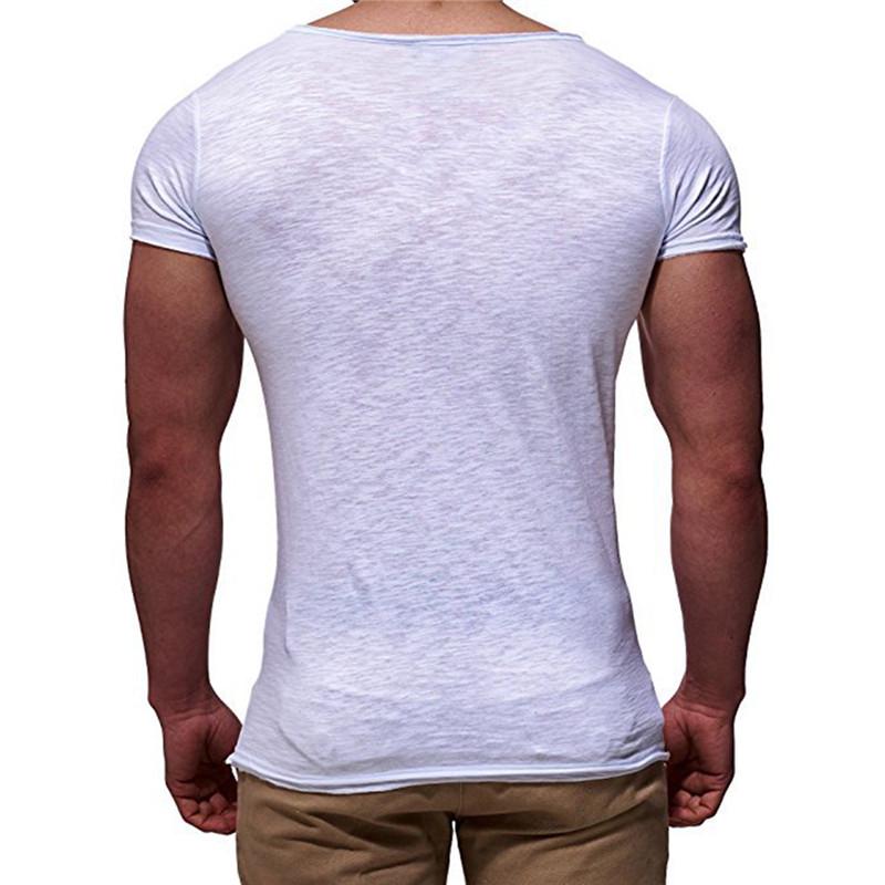 V-Neck Short Sleeve T-shirt Top Slim Muscle Casual T-shirt Men