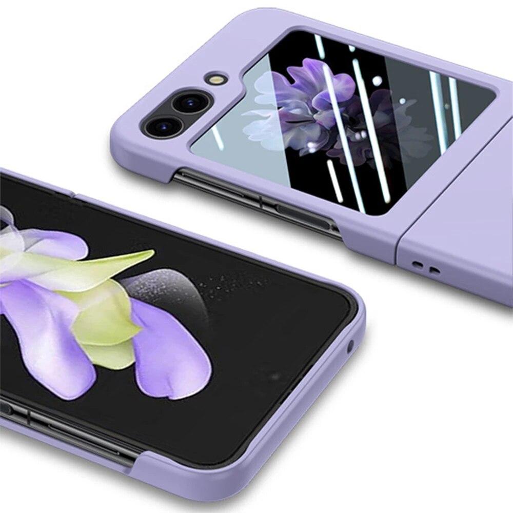 Чехол для Samsung Galaxy Z Flip 5 5G, ультратонкий чехол на ощупь, сплошной цвет с закаленным стеклом, полный чехол на 360 градусов для Z Flip5