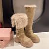 Thick-soled two-wearing fluffy snow boots for women's 2026 winter thin boots, tall and velvet but knee boots