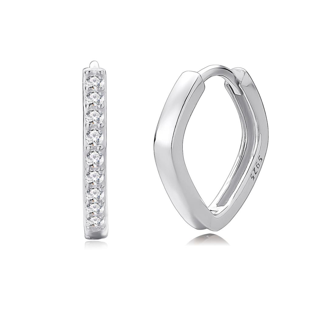 S925 Silver Rhombus Earrings Temperament Versatile Square Ear Buckle Premium Sense Stacked Plain Ring Earrings