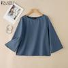 ZANZEA Женская повседневная однотонная свободная блузка с круглым вырезом и рукавом 3/4