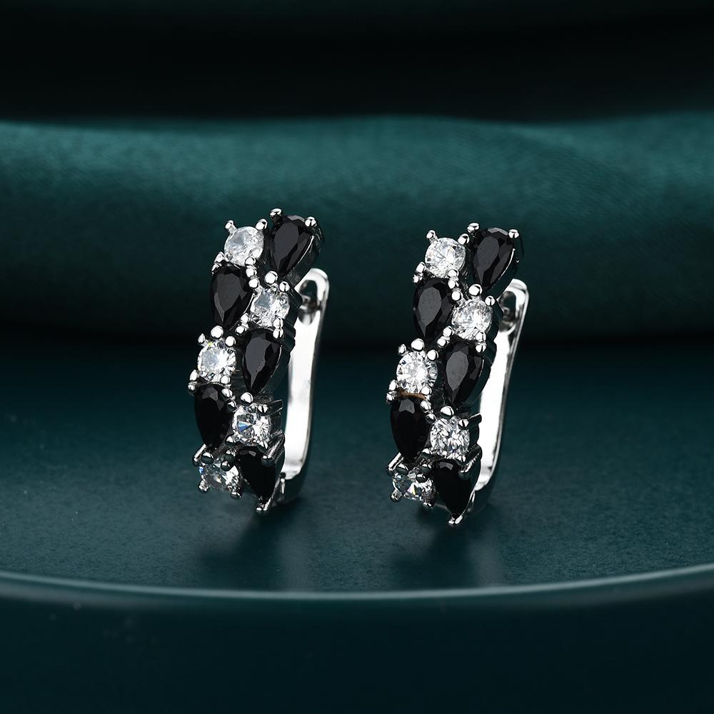 Black Awn Женские серьги-кольца с черным камнем