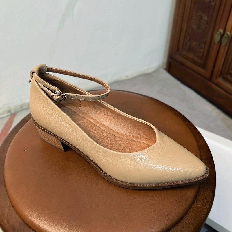 Krazing Pot Летняя обувь на высоком толстом каблуке из овчины с острым носком, женские неглубокие туфли Мэри Джейн с ремешками на щиколотке