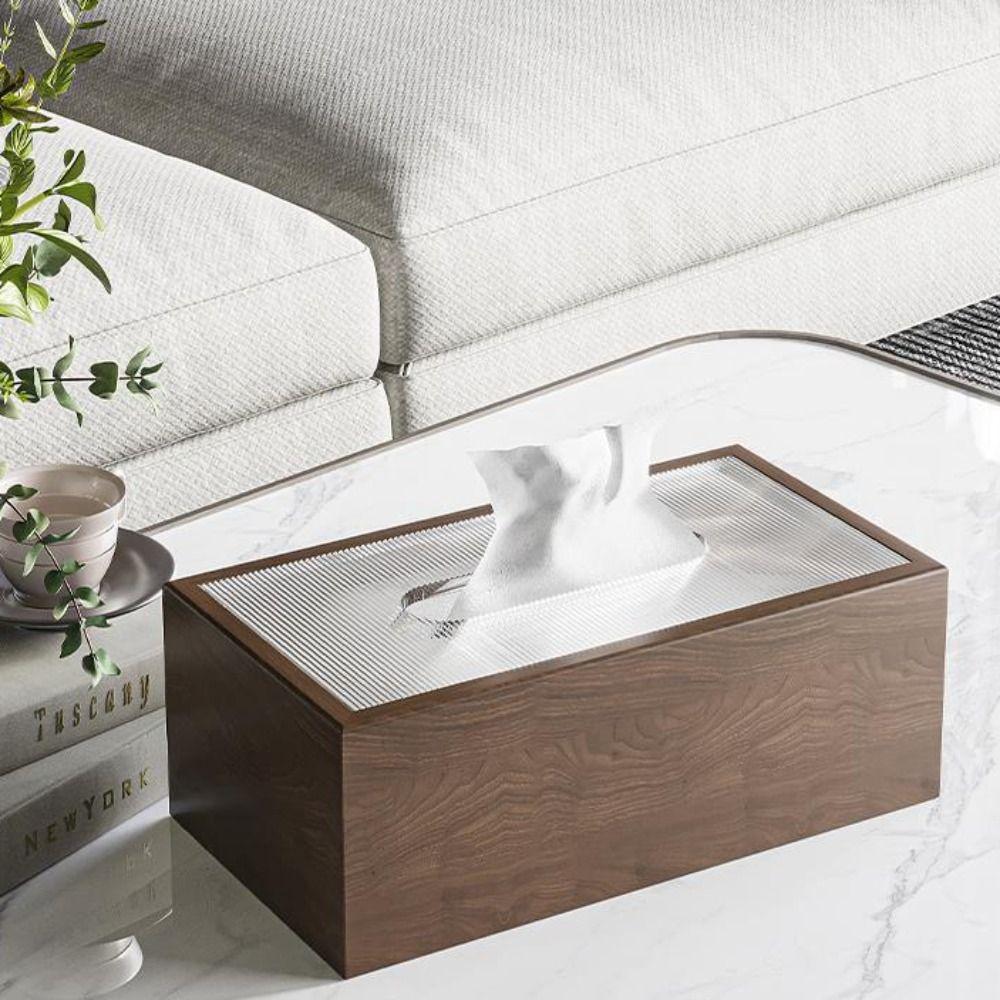 Rustic Wood Draw Paper Box Rectangle Napkin Holder Home Decor Walnut Wood Grain Tissue Box Kitchen