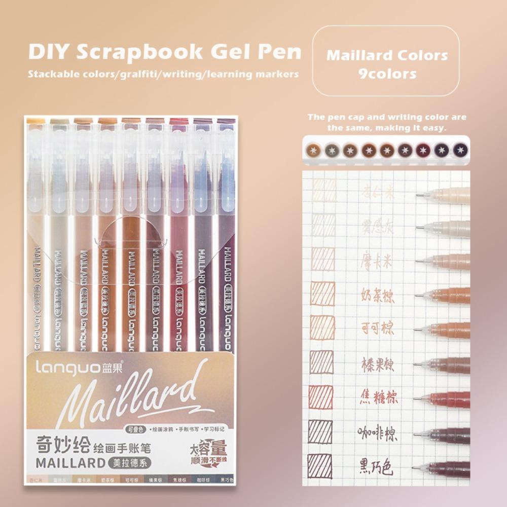 9 цветов/набор Разноцветные гелевые ручки Быстросохнущие маркеры Набор ручек для рукописного учета Канцелярские товары