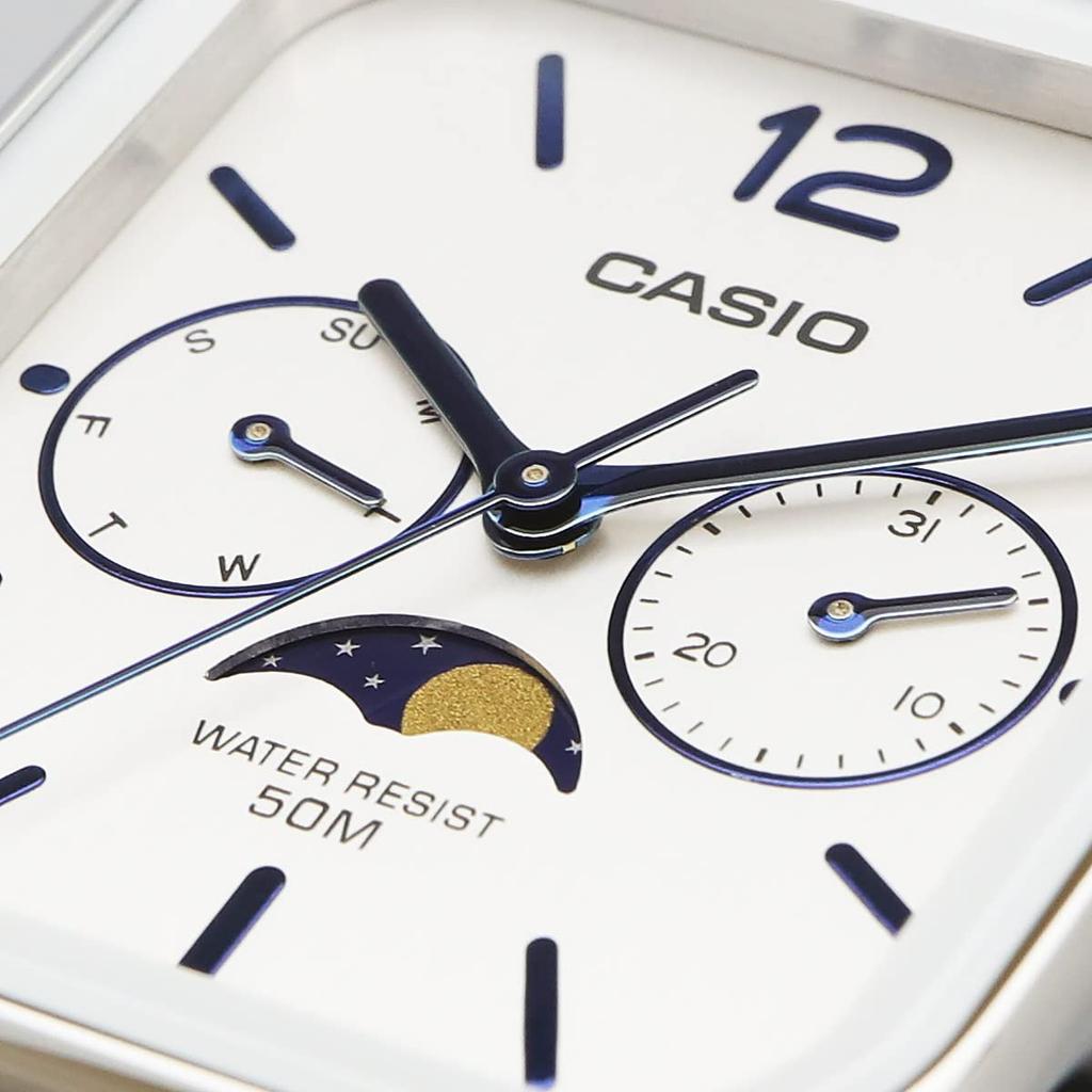 Casio Стандартные аналоговые мужские часы с индикатором фазы Луны MTP -M300D-1AV / -M305D-7AV с металлическим браслетом, серебристые / черные, модель для зарубежного рынка [параллельный импорт]