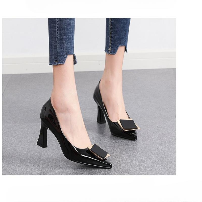 Туфли-лодочки на толстой платформе, женские туфли с острым носком, весна-осень, женские туфли на высоком каблуке с пряжкой на щиколотке и толстым каблуком