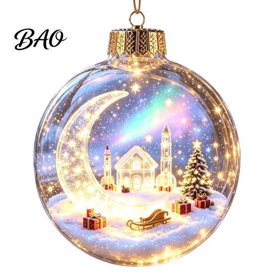 Personalized Christmas Gift Ideas Lighted Ball Ornaments, 3D Miniature Scene Hanging with Warm LED Unique Souvenir Gifts Light, Clear Acrylic