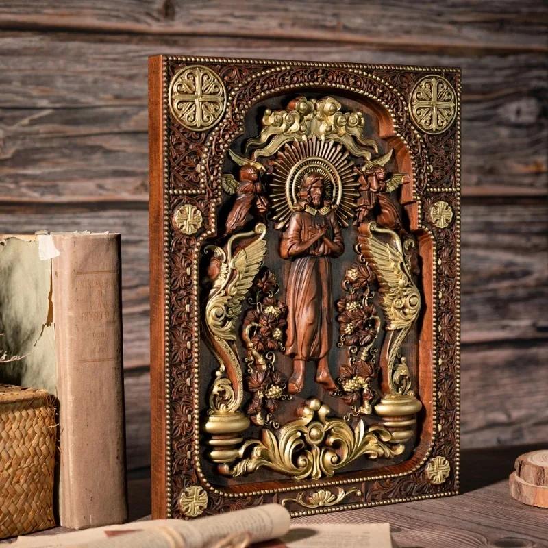 Винтажная икона Иисуса Христа Вознесения Деревянная статуэтка Иисуса и льва для дома