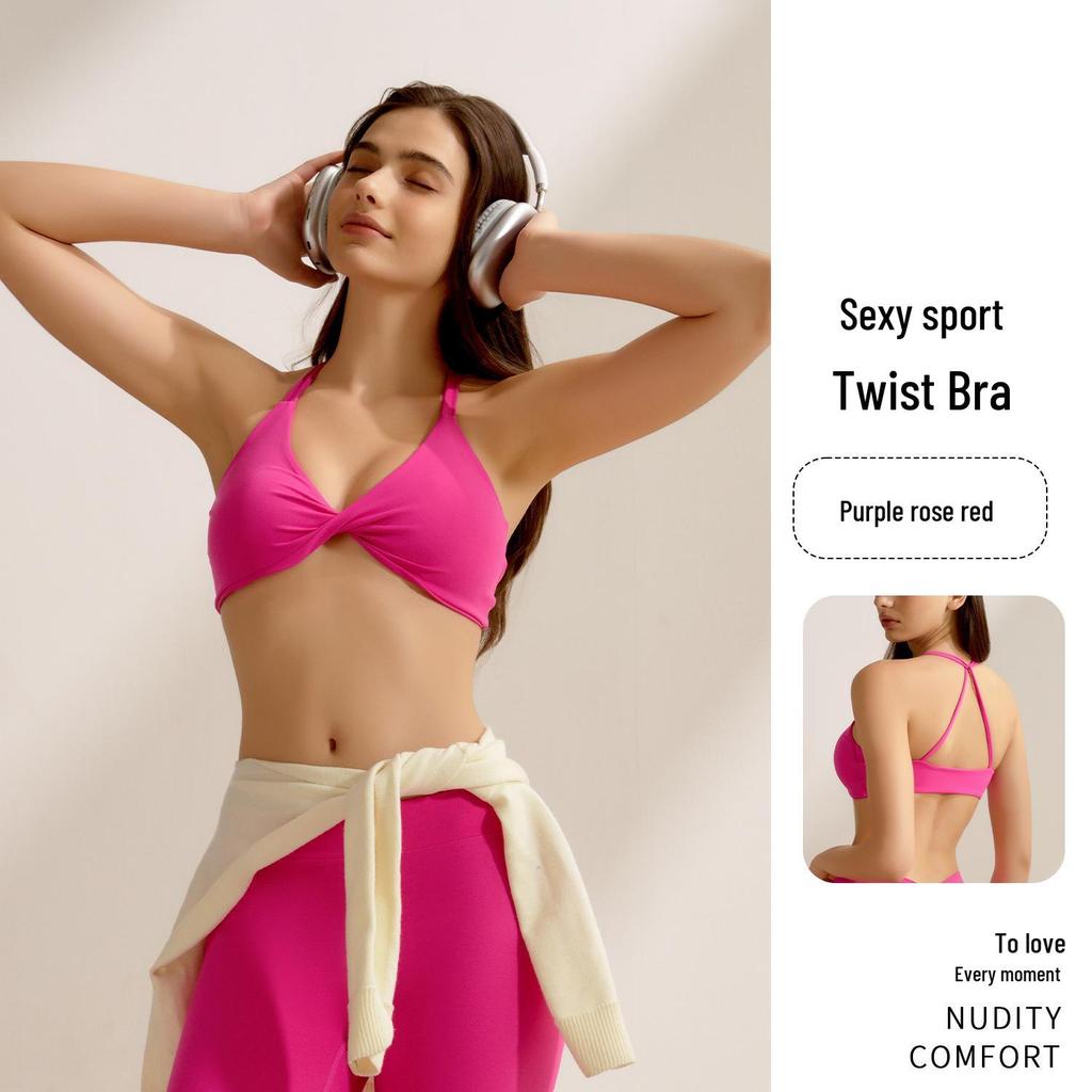 Ударопрочный спортивный бюстгальтер на бретельках с перекрестной спиной, подушечками для груди и боковым покрытием - Тонкий спортивный топ для йоги