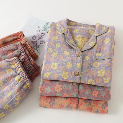 Хлопковая зимняя женская пижама с длинными рукавами, женские пижамные костюмы, комплект из двух предметов, домашняя одежда, пижамы с цветочным жаккардом