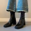 Женские высокие сапоги кожаные для通勤 на высоком каблуке женские осенне-зимние на мягкой подошве в стиле ретро на толстом каблуке