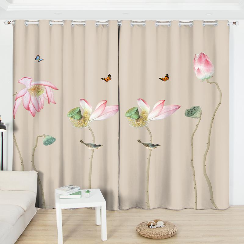 2 шт. Красивые шторы в китайском стиле с абажуром в виде лотоса, 2023 г., новые индивидуальные шторы для спальни, гостиной, плавающие шторы на окнах с люверсами, распродажа