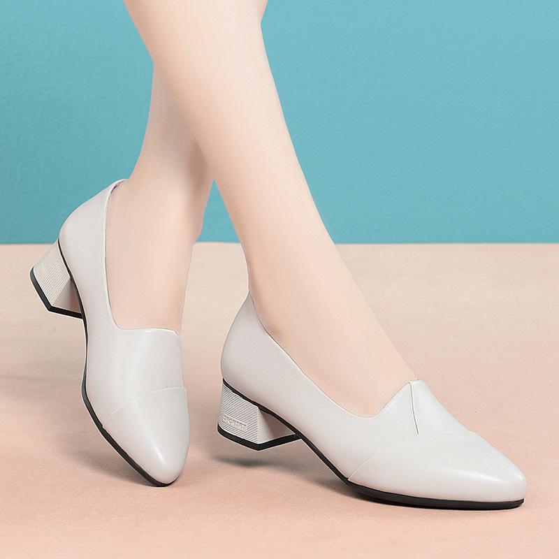Модные женские туфли на высоком каблуке Модные туфли-лодочки Женские туфли с острым носком Мягкая кожа Повседневные туфли-одиночки Удобные туфли на толстом каблуке для мам