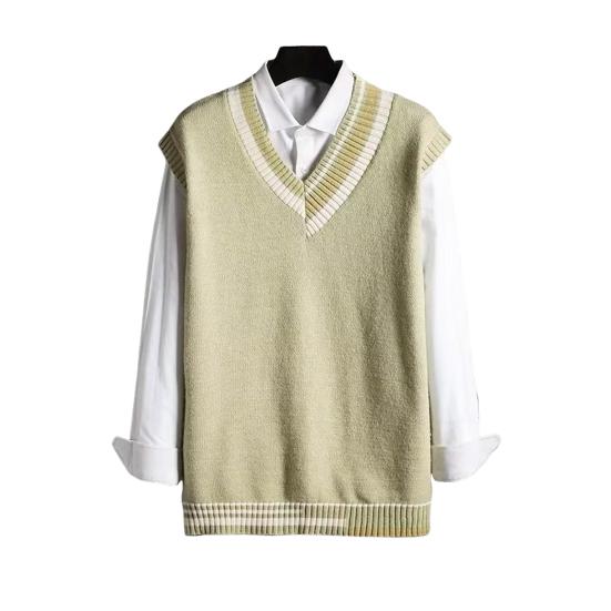 Мужской жилет свитер с V-образным вырезом без рукавов свободный цветной вязаный пуловер средней длины утолщенный преппи и