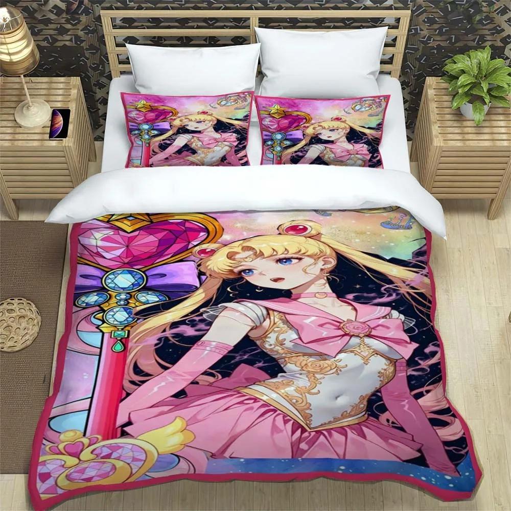 New Kawaii Sailor Moon Duvet Cover Pillowcase Bedding Set Adult Boy Bedroom Decoration Children Gift Single Double Large Size