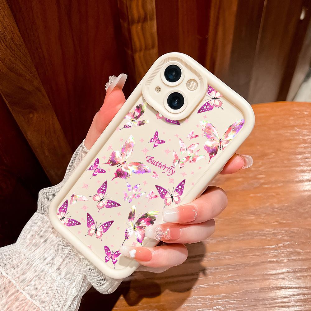 Для iPhone 16 15 14 13 12 11 Pro Max XS Max XR X SE 8 7 красочный узор бабочек мягкий силиконовый полный защитный чехол для телефона объектив