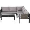 5 Seater Garden Corner Sofa Set, 4 Pieces Metal Garden Furniture Set with Loveseats, Glass Top Coffee Table, Breathable Mesh Pocket