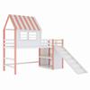 Children's Bed 90 x 200 cm Attic Design Safety Ladder Safety Slide, Multi-Level Storage Compartments Multifunctional Solid Wood Single Loft Bed Pink