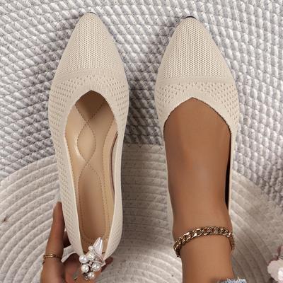 Летающая Вязка Однотонные Повседневные Одинарные Туфли 2025 Новые Плоская Подошва Мелкий Вырез Мягкая Подошва Туфли Лефу Дышащие Сетчатые Балетки