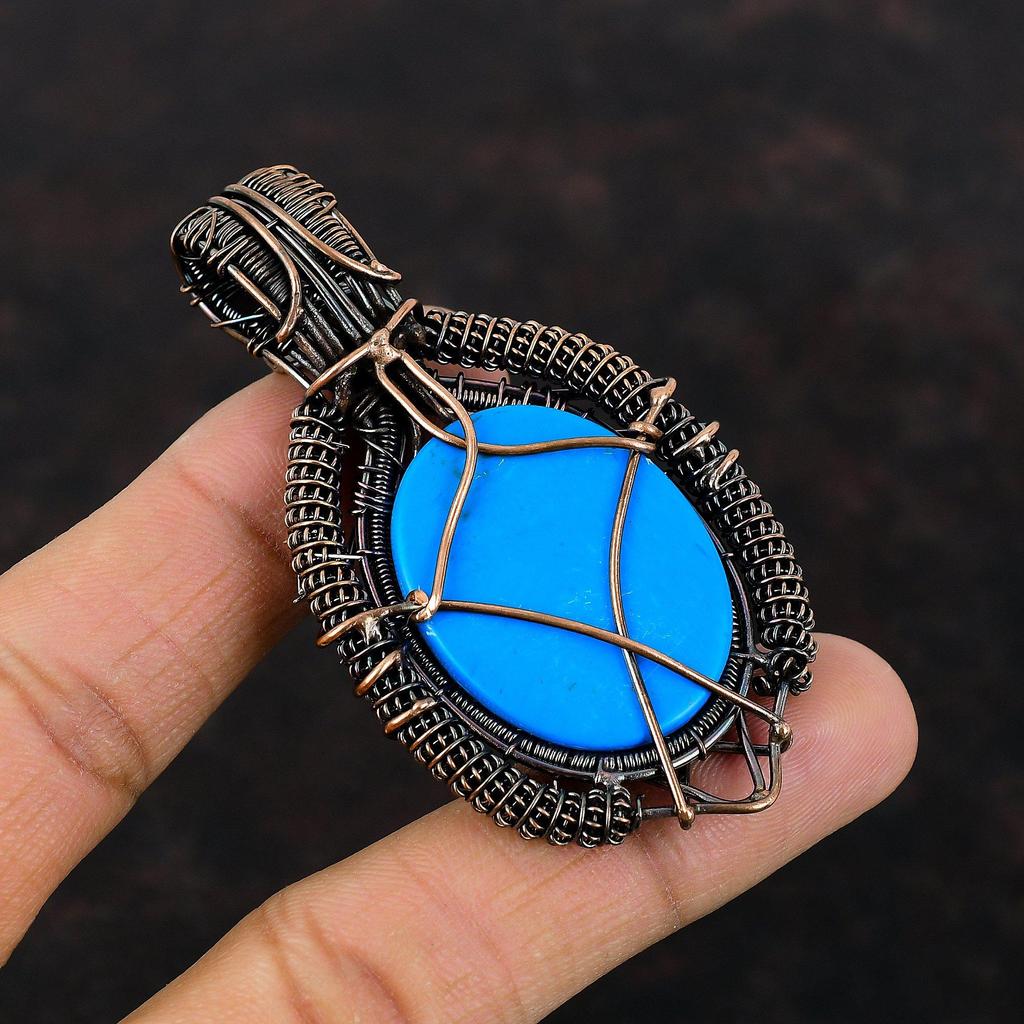 Кулон из бирюзы «Спящая красавица», обернутый медной проволокой, кулон из радужного лунного камня, ручная работа, медные украшения, кулон из драгоценных камней для подарка