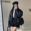 Винтажная кожаная женская укороченная куртка свободного кроя в корейском стиле, стильная куртка для мотоциклистов, миниатюрная, осень, новое поступление