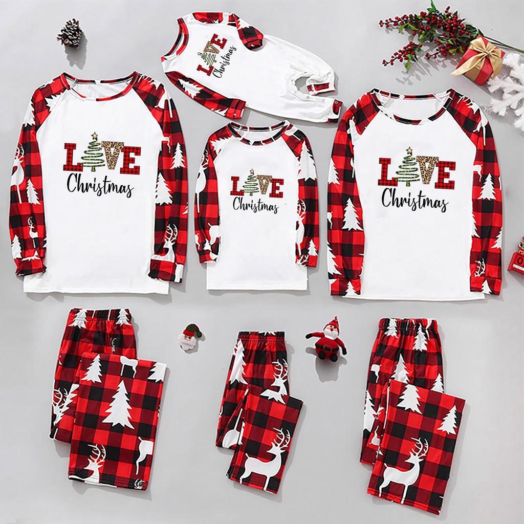 Men's Christmas Parent-Child Suit Round Neck Long Sleeve Plaid Christmas Homewear Suit