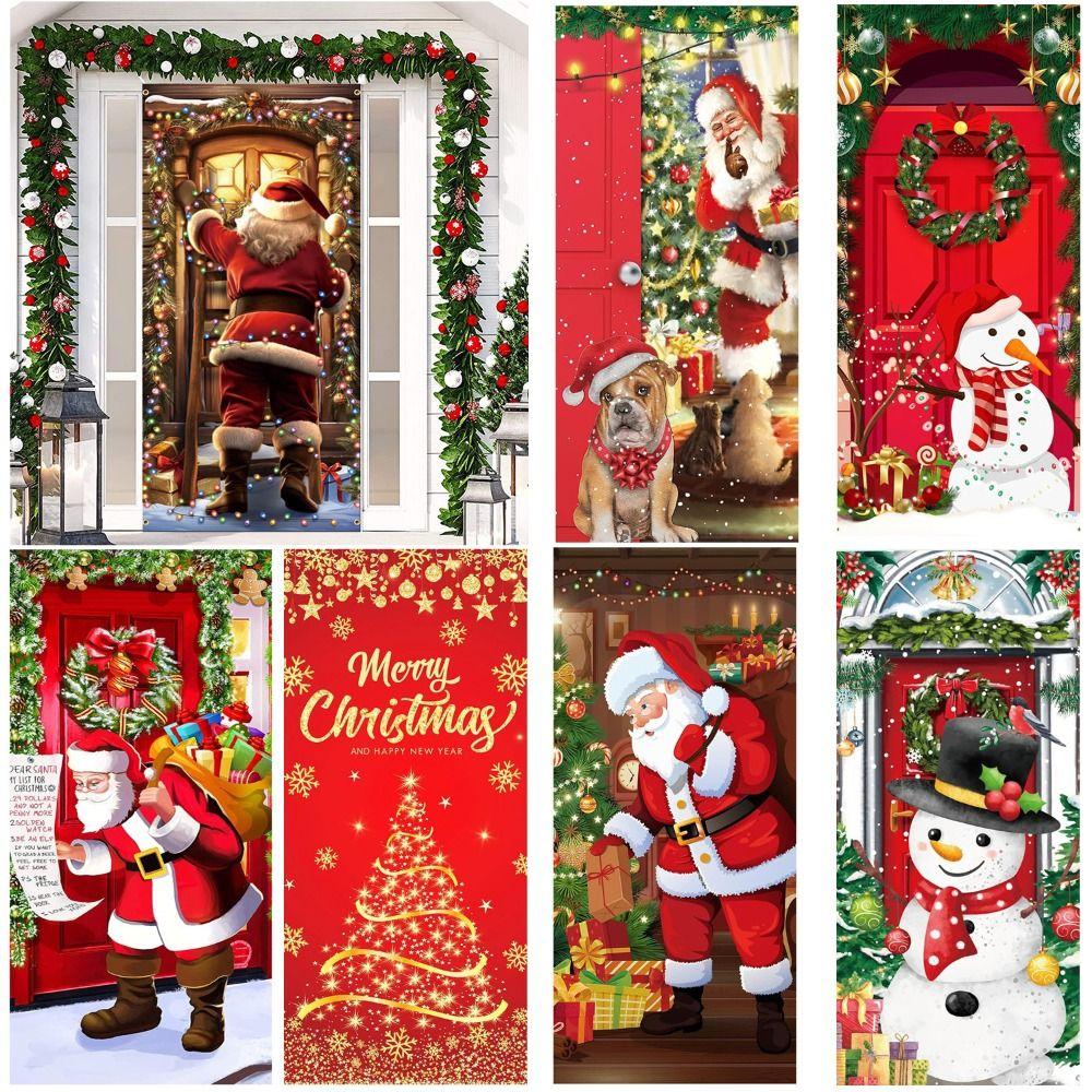 Background Christmas Door Cover Door Hanging Fabric Flag Cute Door Banner Christmas