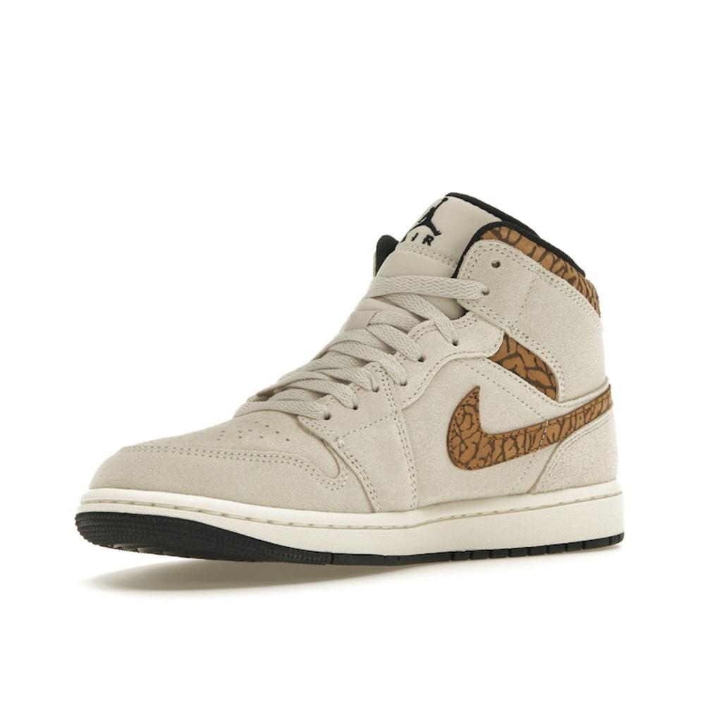 Air Jordan 1 Mid SE Brown Elephant Men Sneakers Light-Orewood-Brown Metallic-Gold White DZ4129-102