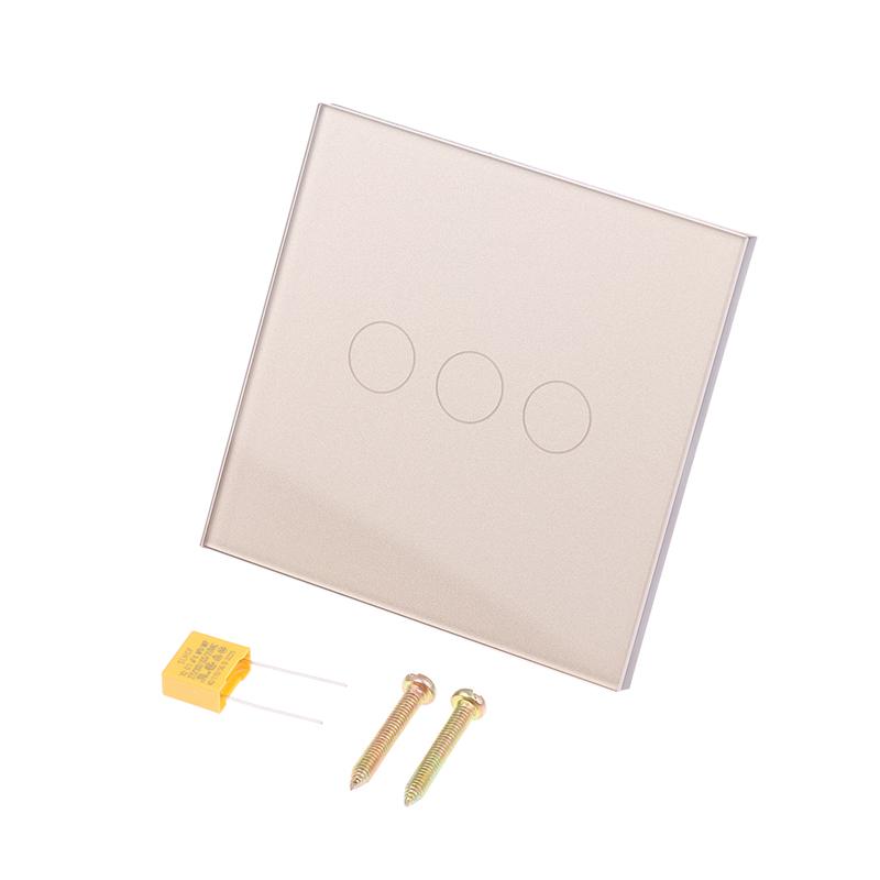 1/2/3-клавишный сенсорный выключатель, однополюсный, с USB Type-C, настенные розетки, выключатель света с розетками, стеклянная панель, золотой