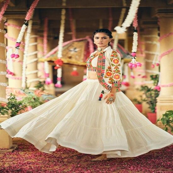 Stylish Tiered Skirt & Embroidered Jacket Lehenga Ensemble