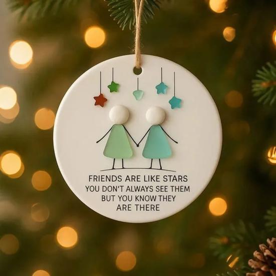 Sea Glass Art Friendship Ornament Handmade Sea Glass Christmas Tree Ornament TRUE Friends Are