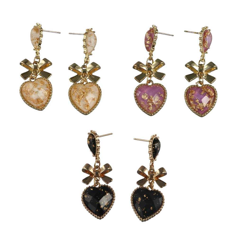 Style Gift For Women Resin Metal Bowknot Dangle Stud Earrings Jewelry Peach Heart Drop Earrings