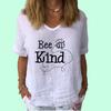 Women Fashion V Necl Short Sleeve Top Summer Casual Cotton Linen Shirt Ladies Bee Print T-shirt