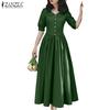 Womens Doll Collar Short Sleeve Casual Long Dress