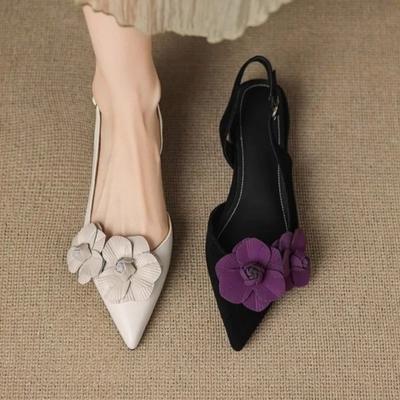 Модные женские сандалии на плоской подошве, стереоскопический дизайн с цветком, женская обувь, модные туфли-лодочки с острым носком, из полиуретановой кожи, повседневные сандалии