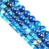 Blue Striped Agate Gemstone Round Loose Spacer Beads 16'' Strand 4 6 8 10 12mm