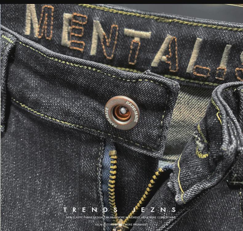 Korean Trend Embroidered Men's Slim Straight Jeans - Comfortable and Versatile for Spring and Autumn