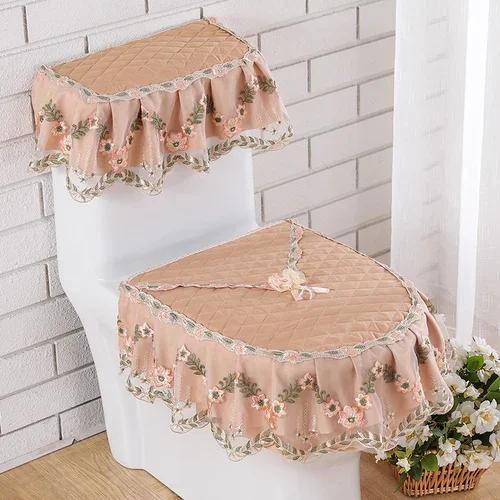 Декор из кружевной ткани с принтом Коврик для унитаза из трех частей Большая юбка Подол Чехол на сиденье для унитаза с молнией Пылезащитный чехол для унитаза