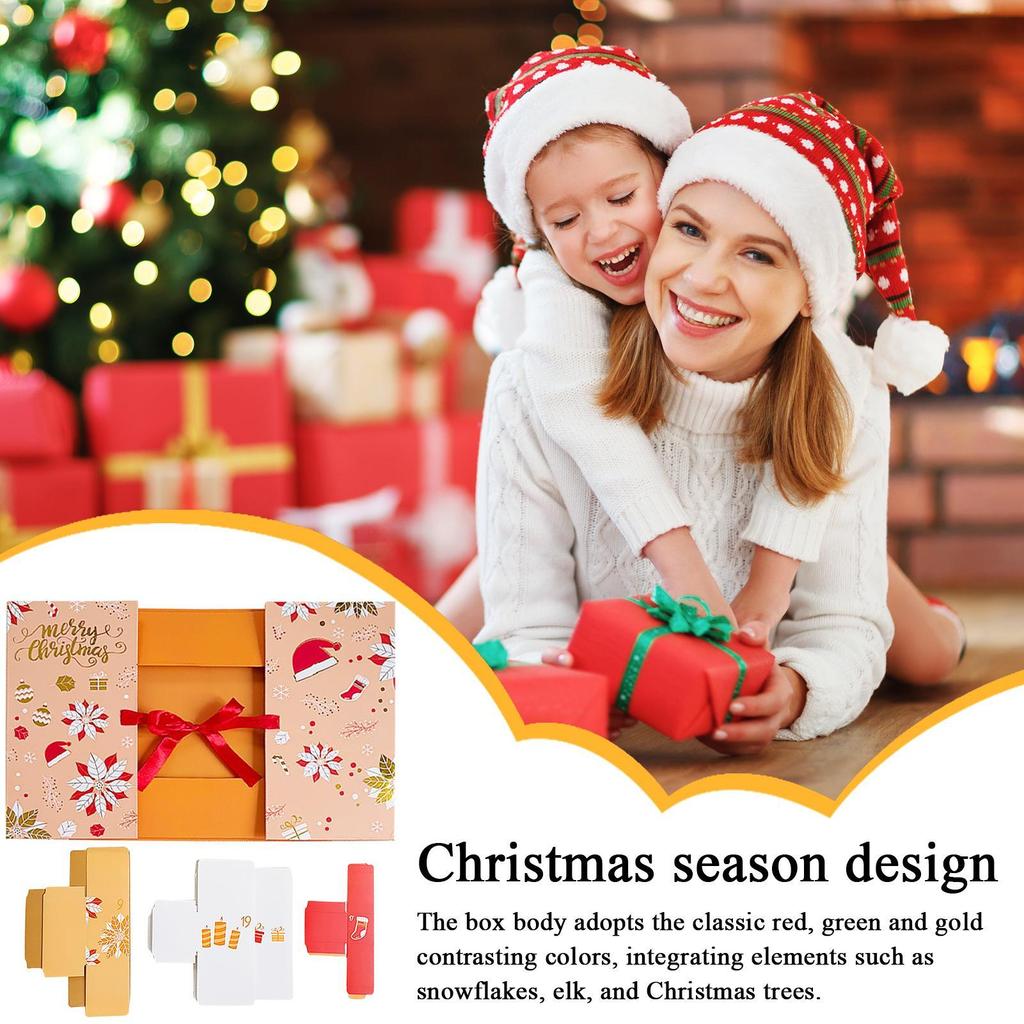 Christmas Empty Countdown Boxes 24-Day Seasonal Ornament Empty Countdown Box to Fill for Winter Holiday Christmas Eve Xmas Gift