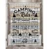Camper RV Shower Curtain for Travel Trailer Bathroom, Farmhouse Camping Rules Quote Small Narrow Shorter Fabric Shower Curtains Set, Happy Camp